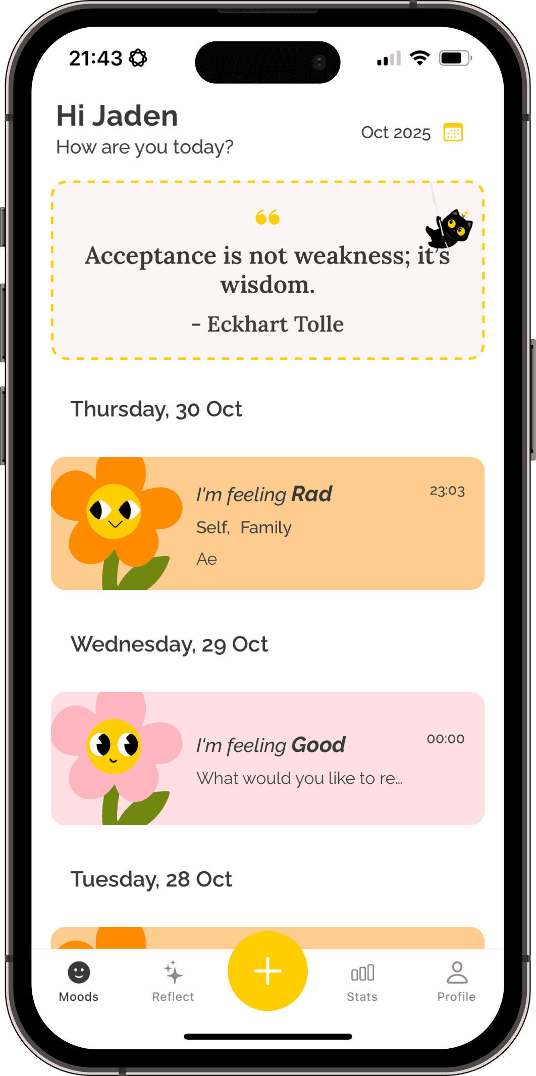 Soly mood journal interface